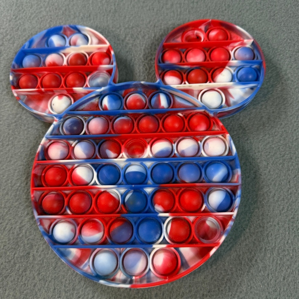 Mickey‎ Mouse Pop It Fidget Toy Red White Blue Tie Dye Silicone Sensory Toy 6in